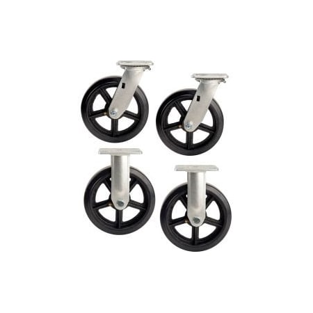 Global Equipment 8" x 2" Mold-On Rubber Caster Kit 2 Swivel, 2 Rigid 820WAS-KIT